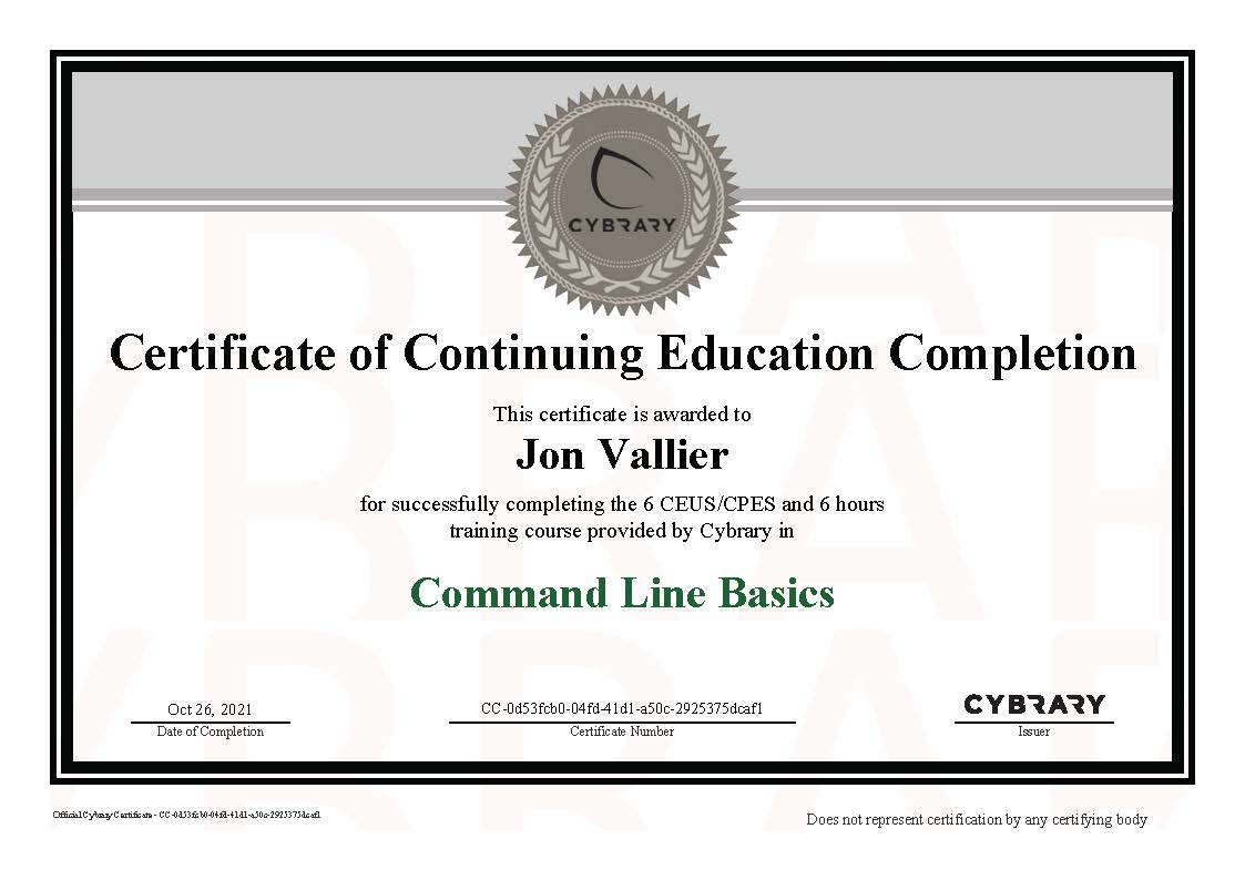 Finished “Command Line Basics” on Cybrary.it